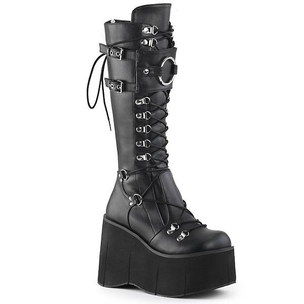 Demonia Kera-200 Black Vegan Leather Stiefel Herren D109-574 Gothic Kniehohe Stiefel Schwarz Deutschland SALE